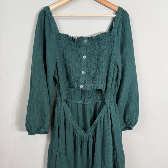 BeachLunchLounge Gauzy Smocked Cut Out Tiered Midi Dress Women's XL Green Flowy - Picture 12 of 16
